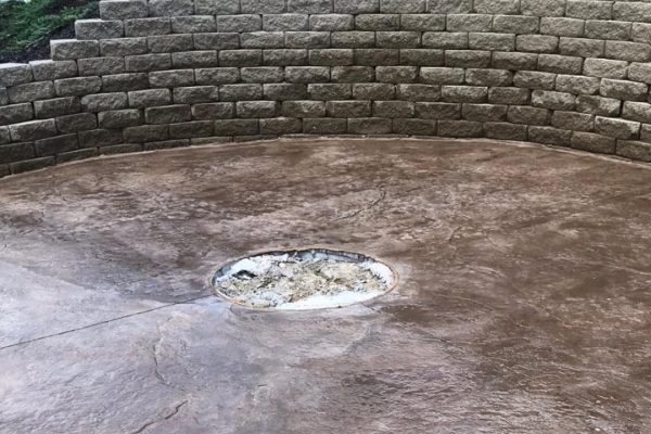 A decorative concrete patio.